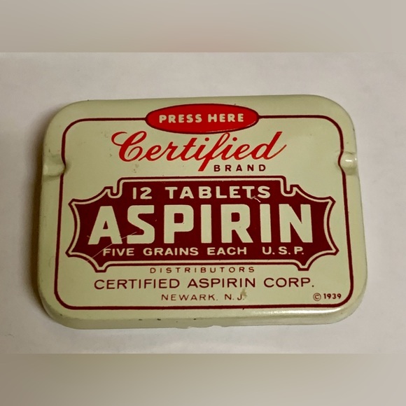 Mid Century Vintage CERTIFIED Brand Aspirin Hinge Lidded Medicine Tin - Picture 6 of 16
